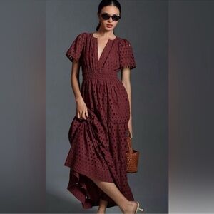 Somerset Eyelet Maxi Brown Maxi Dress by Anthropologie